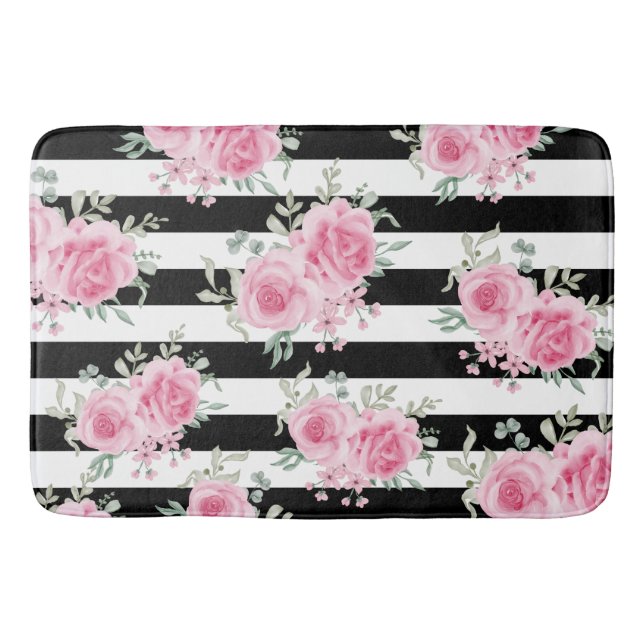 Tapis De Bain Plutôt rose Rose Fleur Noir Grilles Bébé (Devant)