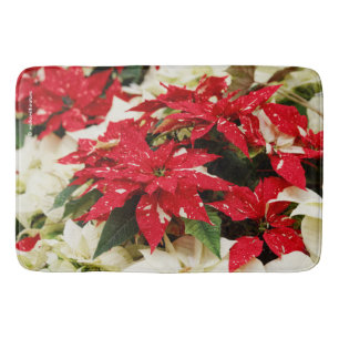 Tapis De Bain Poinsettias Festive Rouge Blanc Floral