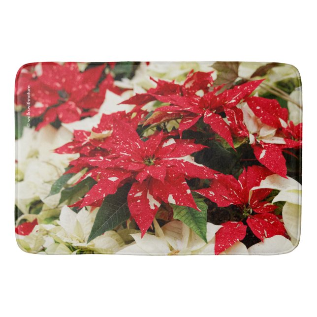 Tapis De Bain Poinsettias Festive Rouge Blanc Floral (Devant)