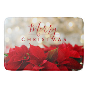 Tapis De Bain Poinsettias rouges avec Golden Bokeh Joyeux Noël