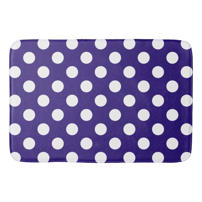 Tapis De Bain Points blancs sur fond bleu foncé (Devant)