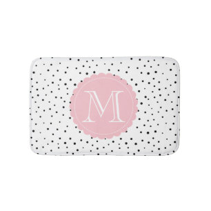 Tapis De Bain Points Confetti Noir & Blanc Monogramme Blush