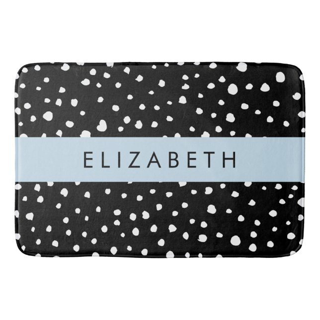Tapis De Bain Points dalmatiens, Spots, Noir et Blanc, Votre nom (Devant)