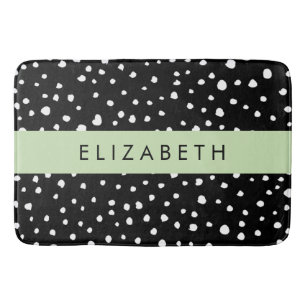 Tapis De Bain Points dalmatiens, Spots, Noir et Blanc, Votre nom