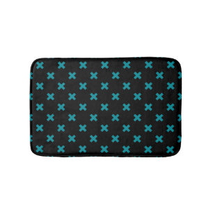 Tapis De Bain points de croix turquoises sur noir