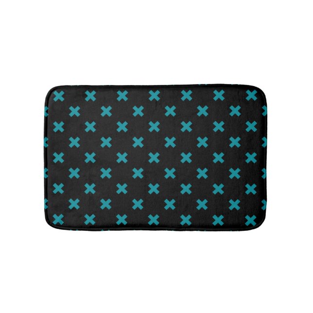 Tapis De Bain points de croix turquoises sur noir (Devant)