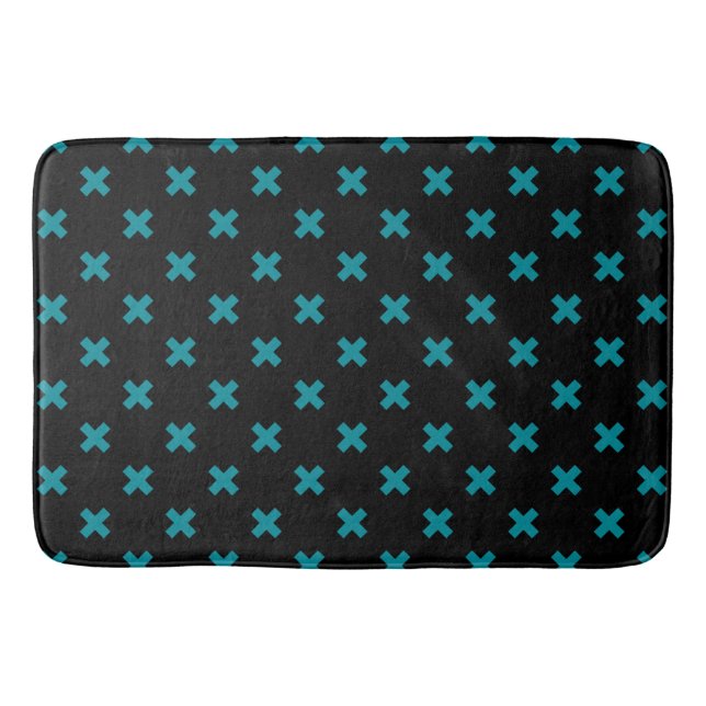 Tapis De Bain points de croix turquoises sur noir (Devant)