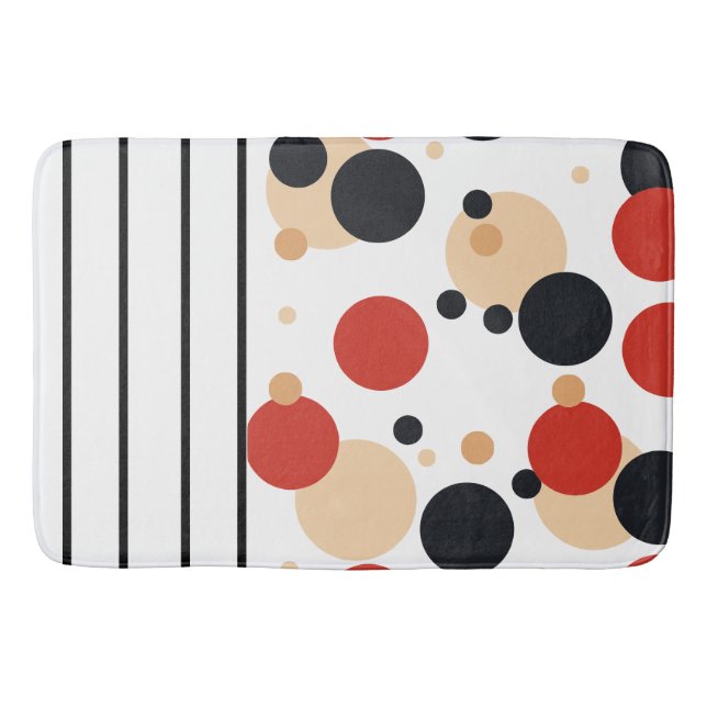 Tapis De Bain Points et rayures de pêche rouge noir (Devant)