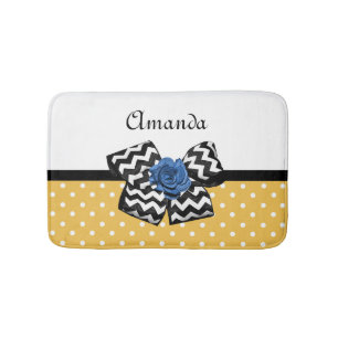 Tapis De Bain Points Jaunes Bleus Rose Chevron Bow avec nom