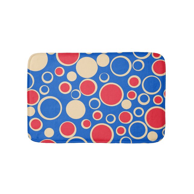 Tapis De Bain Points Rouge Et Bleu Sur Bleu (Devant)