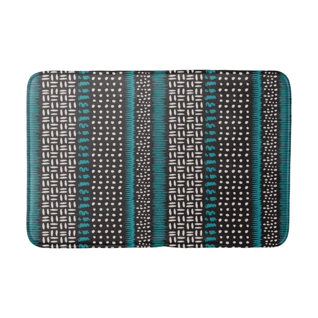 Tapis De Bain Points Turquoises noirs Zigzags Motif (Devant)
