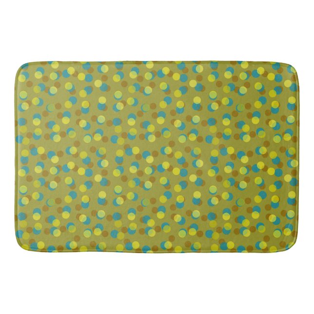 Tapis De Bain points verts, bleu mer, jaunes et marron (Devant)