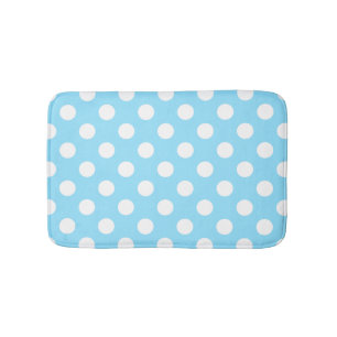 Tapis De Bain Pois blanc sur bleu-clair