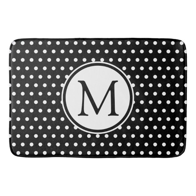 Tapis De Bain Pois blancs classiques sur Monogramme noir (Devant)