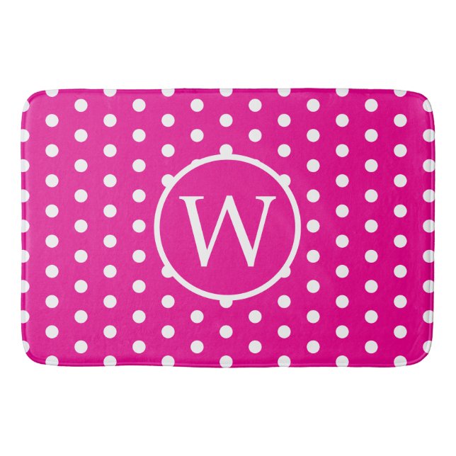 Tapis De Bain Pois blancs preppy sur rose vif (Devant)