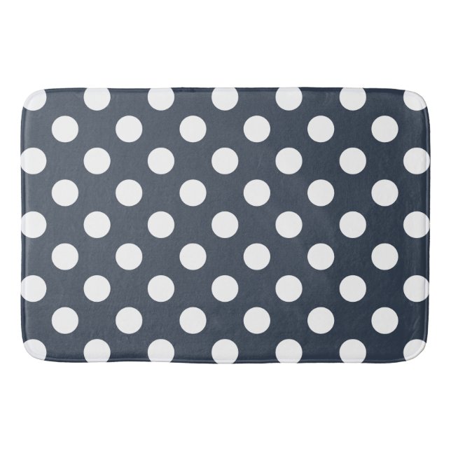 Tapis De Bain Pois blancs sur gris bleu (Devant)