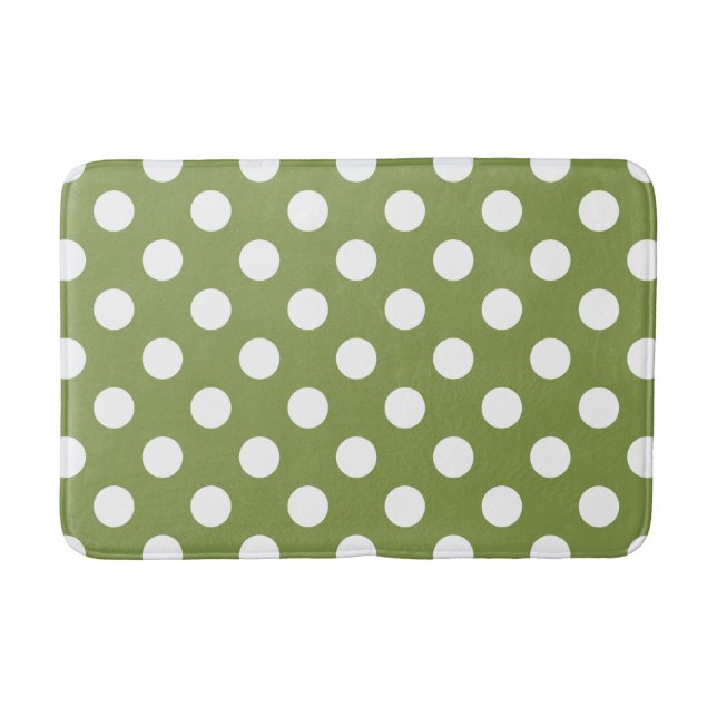 Tapis De Bain Pois blancs sur vert olive (Devant)