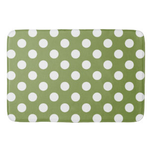 Tapis De Bain Pois blancs sur vert olive
