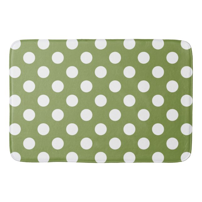 Tapis De Bain Pois blancs sur vert olive (Devant)