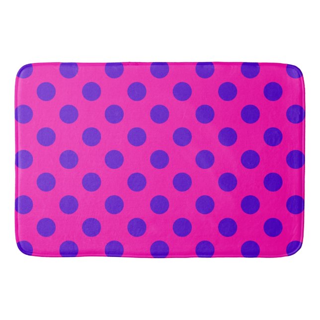 Tapis De Bain Pois bleus sur fuchsia (Devant)