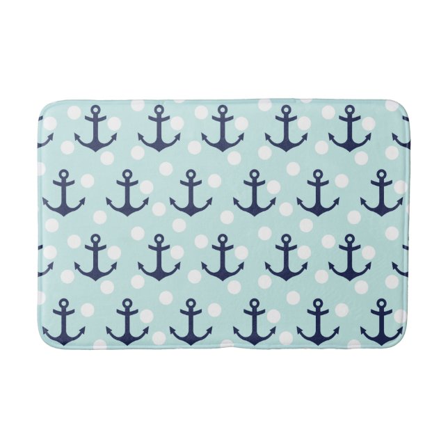 Tapis De Bain Pois De Monnaie Nautique Et Ancres Bleues Marine (Devant)