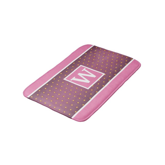 Tapis De Bain Pois en or Faux sur dégradé rose (Angle)