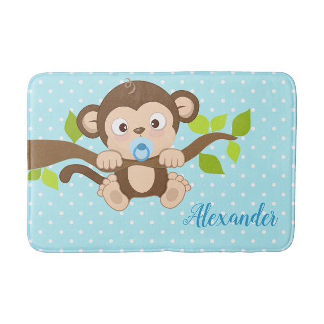 Tapis De Bain Pois mignon de bleu de singe de bébé (Devant)