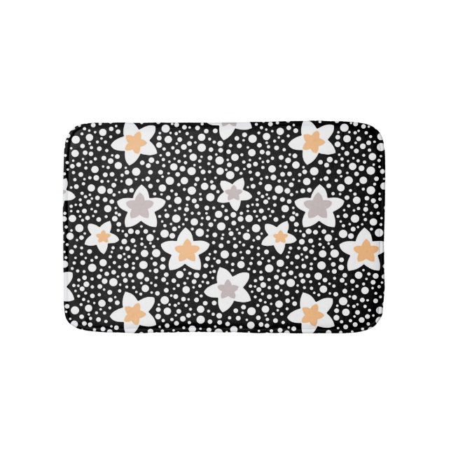 Tapis De Bain Pois noir et blanc rétro avec étoiles (Devant)
