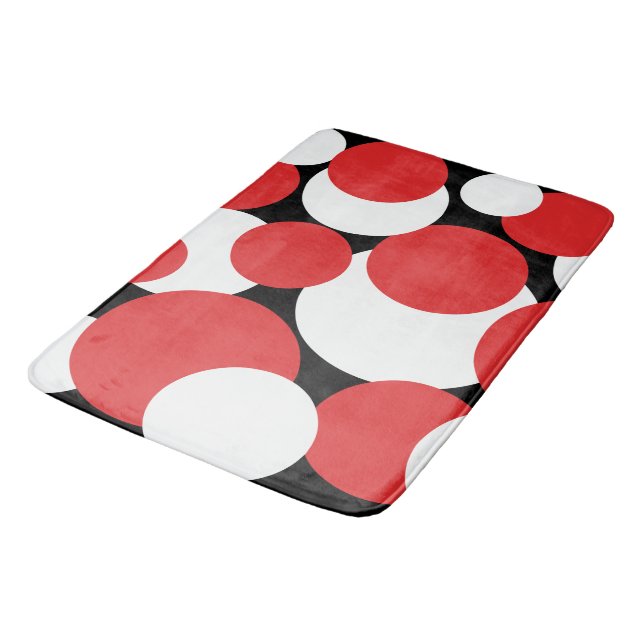 Tapis De Bain Pois noirs, blancs et rouges (Angle)