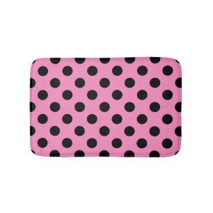 Tapis De Bain Pois noirs en rose
