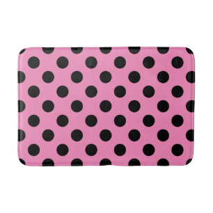 Tapis De Bain Pois noirs en rose