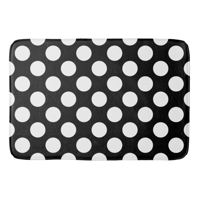 Tapis De Bain Pois noirs et blancs, Motif Polka (Devant)
