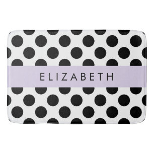 Tapis De Bain Pois noirs et blancs, pointillés, Votre nom