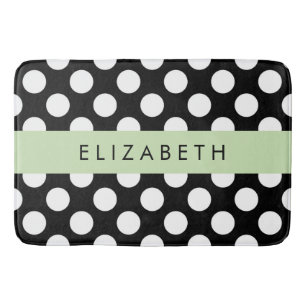 Tapis De Bain Pois noirs et blancs, pointillés, Votre nom