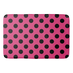 Tapis De Bain Pois noirs sur fuchsia