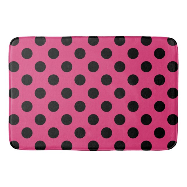 Tapis De Bain Pois noirs sur fuchsia (Devant)