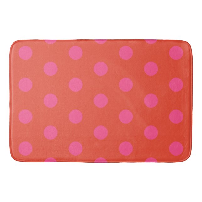 Tapis De Bain Pois rose et rouge orange monogrammé (Devant)