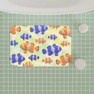 Tapis De Bain poisson clown bleu orange bleu 3d sous l'océan