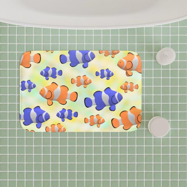 Tapis De Bain poisson clown bleu orange bleu 3d sous l'océan (Créateur téléchargé)