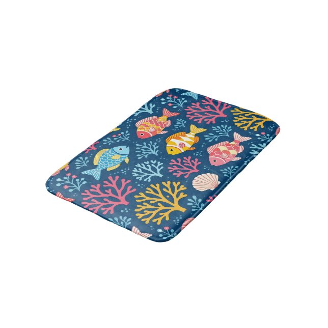 Tapis De Bain Poisson et corail bleu nautique (Angle)