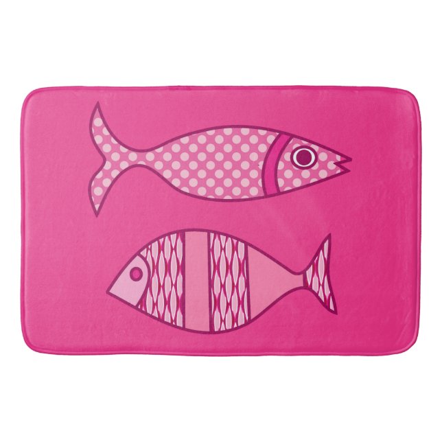 Tapis De Bain Poisson moderne rétro, Fuchsia et rose clair (Devant)