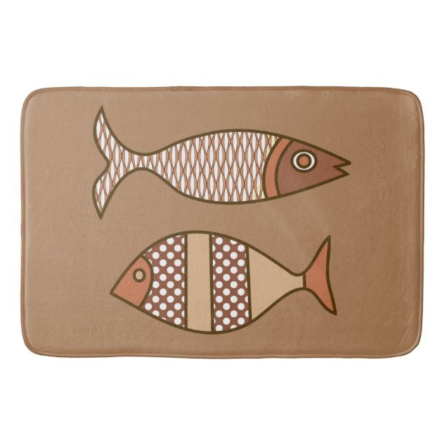 Tapis De Bain Poisson moderne rétro, Tan, Beige et Brown clair (Devant)
