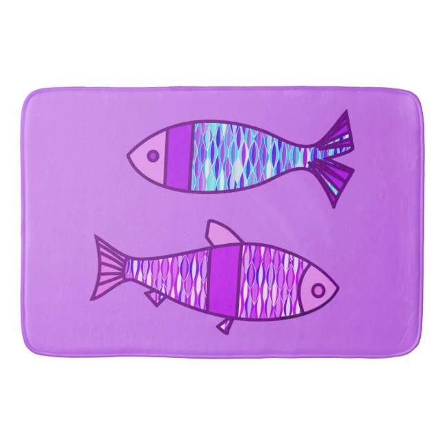 Tapis De Bain Poisson moderne rétro, violet et Améthyste violet (Devant)