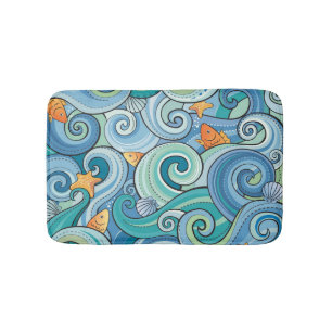 Tapis De Bain Poisson parmi les Motifs des vagues
