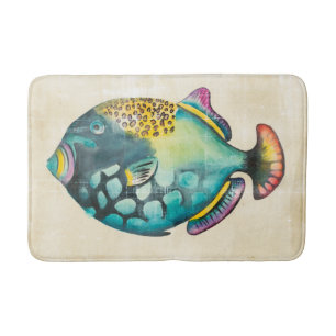 Tapis De Bain Poissons bleus et pourpres d'aquarium