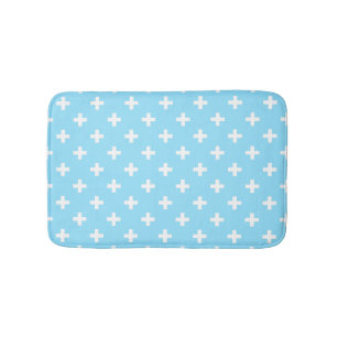 Tapis De Bain Polka blanche croise sur bleu bébé