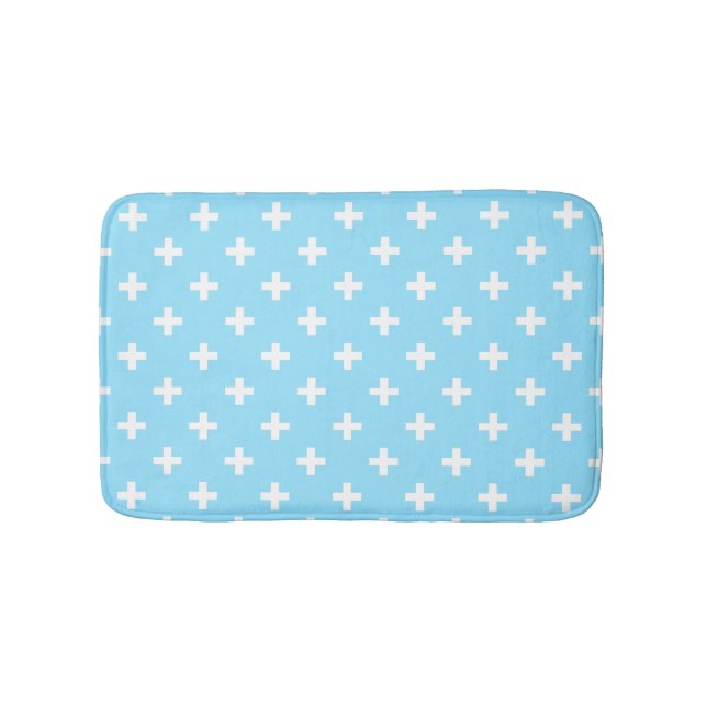 Tapis De Bain Polka blanche croise sur bleu bébé (Devant)