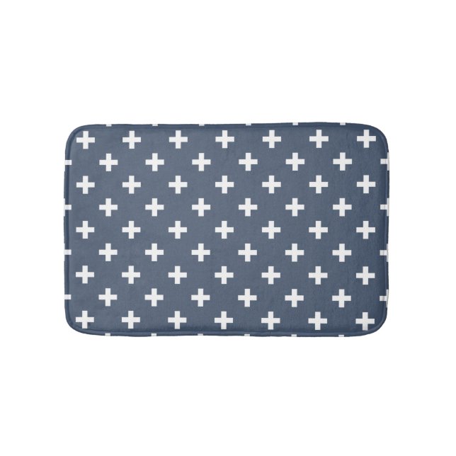 Tapis De Bain Polka blanche croise sur bleu-gris (Devant)