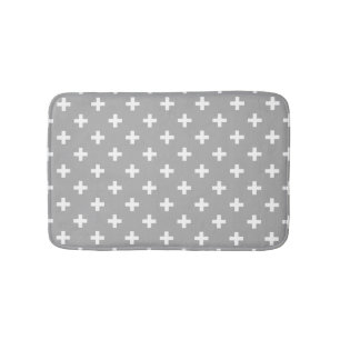 Tapis De Bain Polka blanche croise sur gris