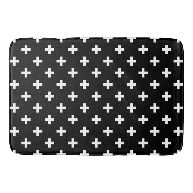Tapis De Bain Polka blanche croise sur noir (Devant)